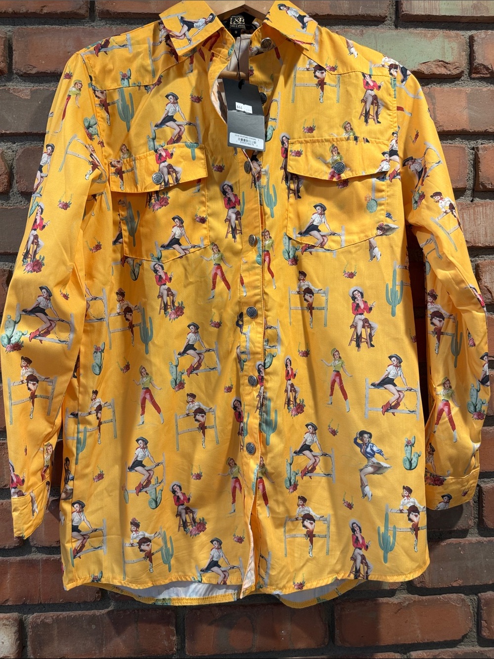 Lucky & Blessed Mustard Yellow Pin-Up Cowgirl Button Shirt